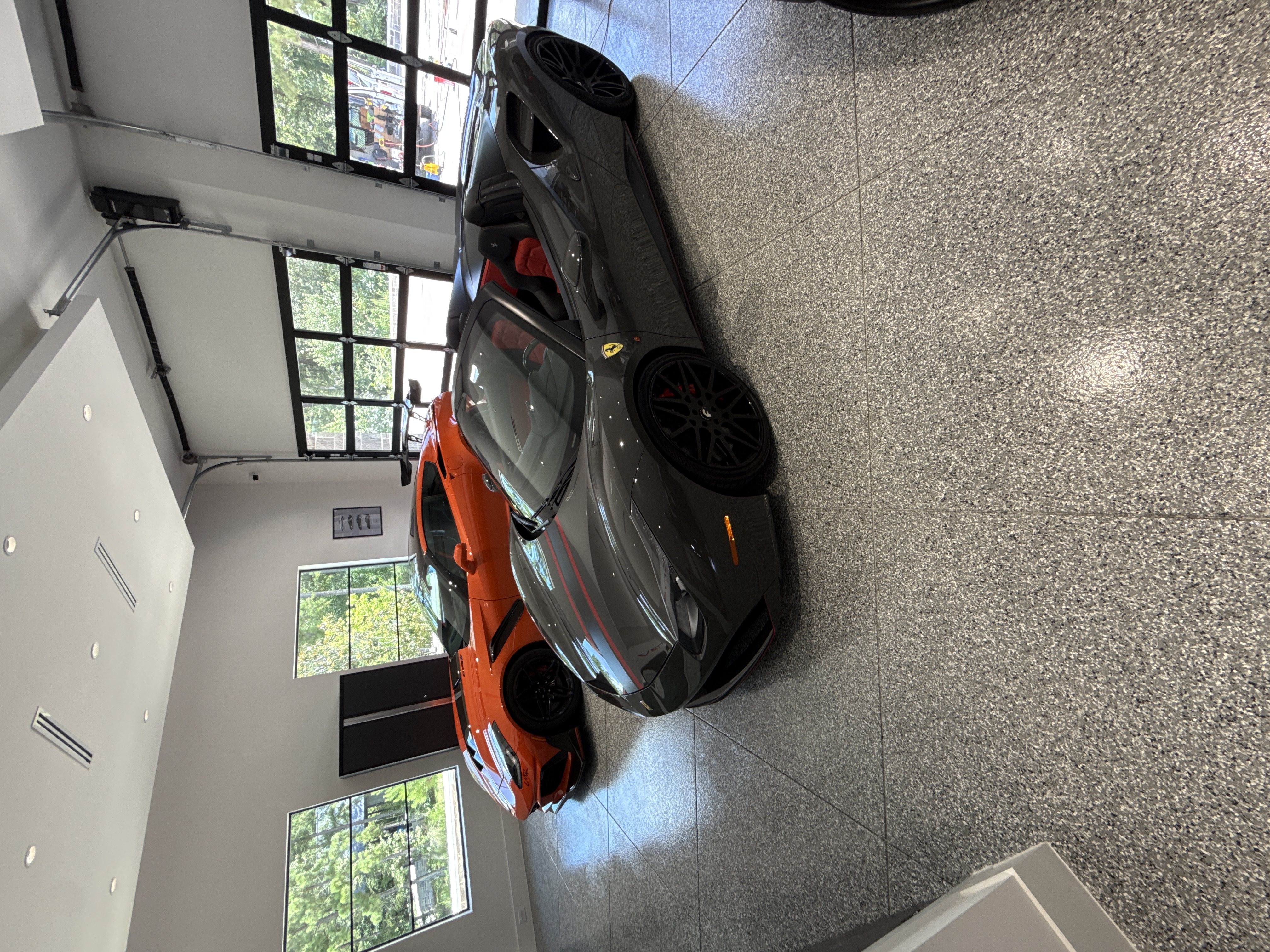Ferrari and Corvette luxury garage detail Houston TX